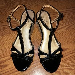 Kate Spade Espadrille Wedge Black Leather 7.5